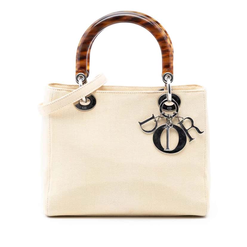Dior Medium Canvas Lady Dior White Canvas Good condition - Front View
