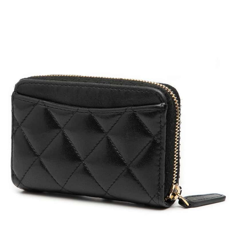 Chanel CC Quilted Calfskin Zipped Coin Purse Black Leather Good condition - Back View