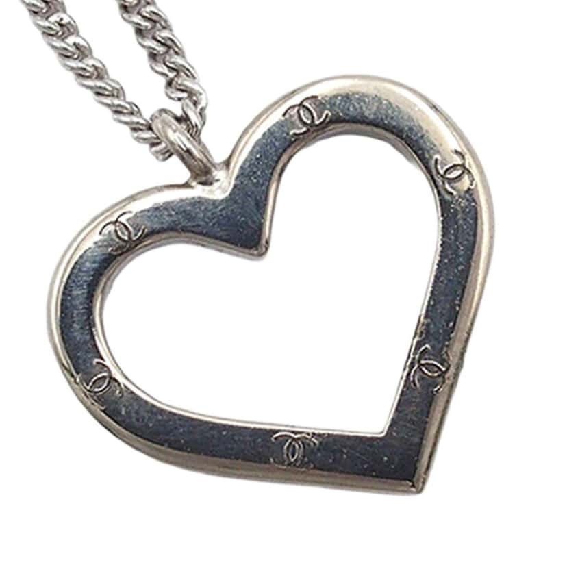 Chanel Silver Plated CC Heart Pendant Necklace Silver Metal Good condition - Inside View
