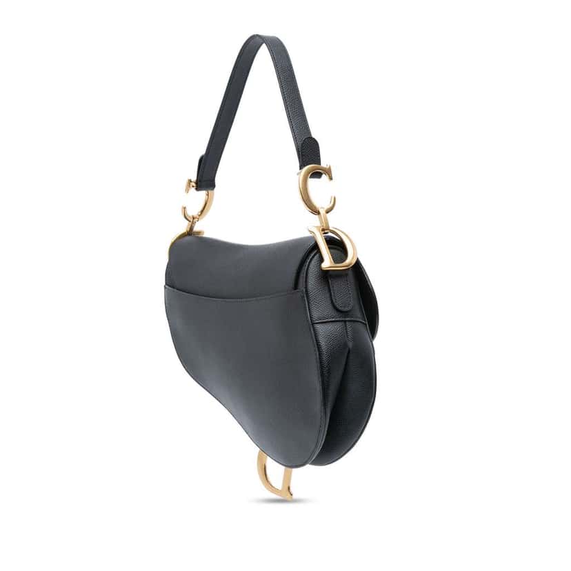 Dior Grained Calfskin Saddle Bag Black Leather Good condition - Back View