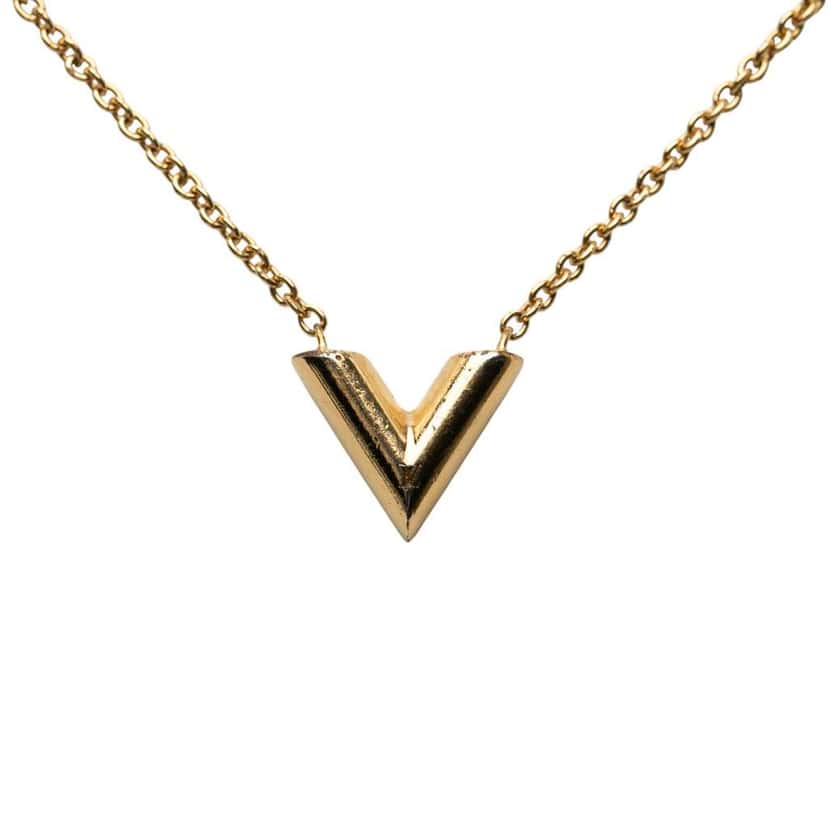 Louis Vuitton Gold Plated Essential V Pendant Necklace Gold Metal Good condition - Back View
