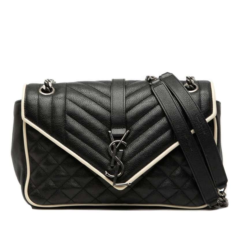 Saint Laurent Medium Calfskin Triquilt Monogram College Bag Black Leather Good condition - Front View