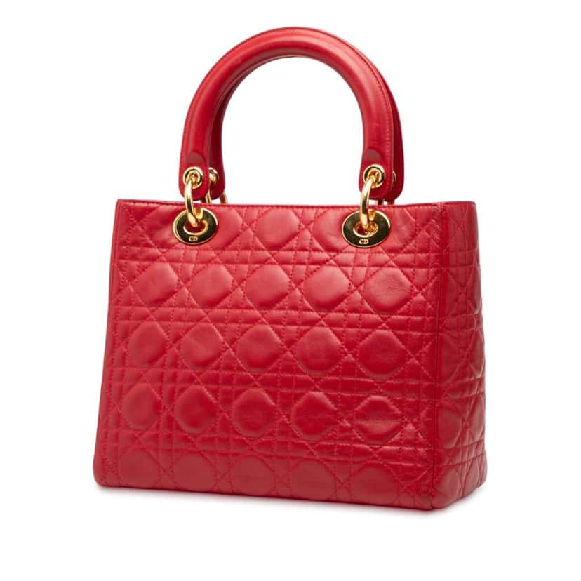 Dior Medium Lambskin Cannage Lady Dior Red Leather Very good condition - Back View