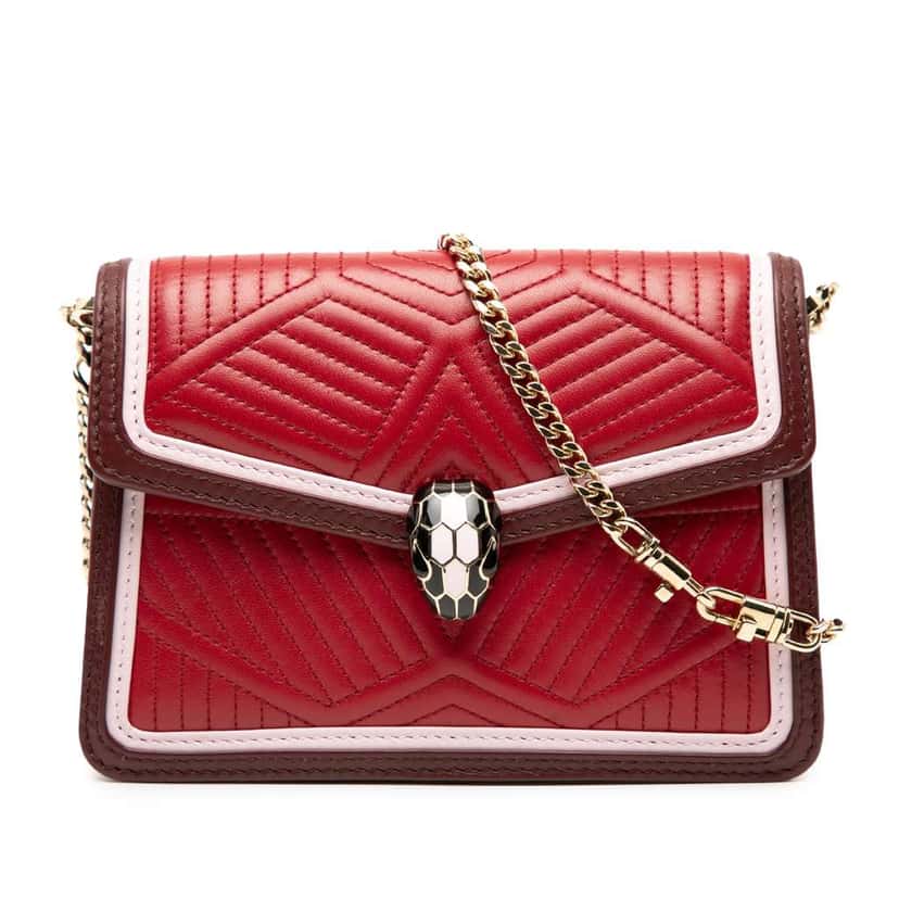 Bvlgari Mini Quilted Calfskin Diamond Blast Serpenti Forever Crossbody Red Leather Good condition - Front View