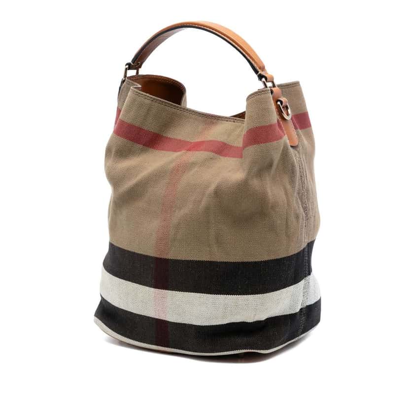 Burberry Medium Mega Check Canvas Ashby Bucket Bag Brown Canvas Good condition - Back View