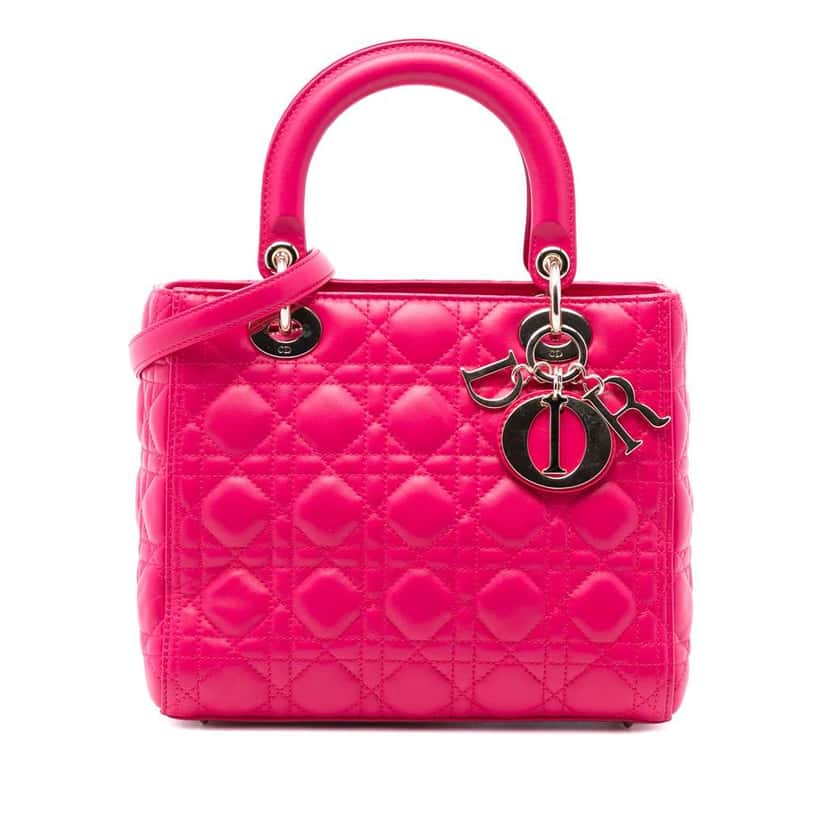 Dior Medium Lambskin Cannage Lady Dior Pink Leather Good condition - Front View