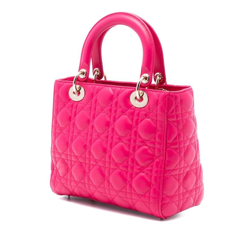 Dior Medium Lambskin Cannage Lady Dior Pink Leather Good condition - Back View