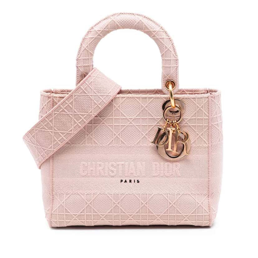 Dior Medium Canvas Cannage Lady D Lite Pink Canvas Good condition - Front View