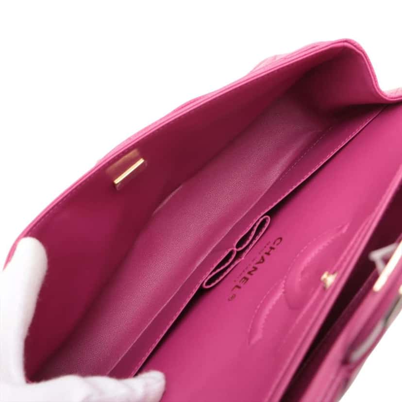 Chanel Medium Classic Caviar Double Flap Pink Leather Good condition - Inside View