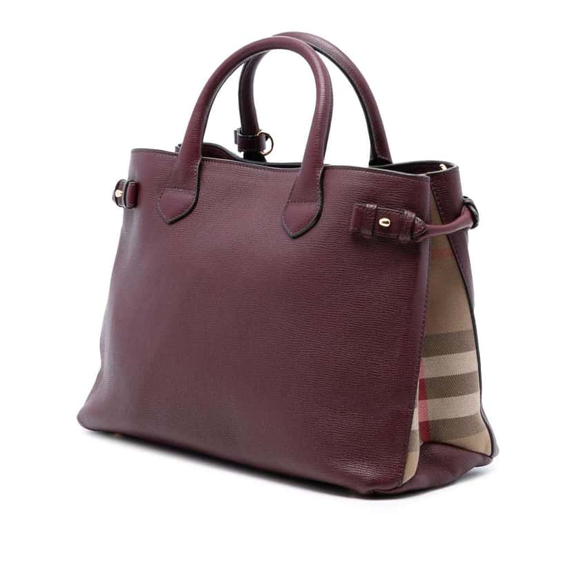 Burberry Medium Leather and House Check Banner Satchel Red Leather Good condition - Back View