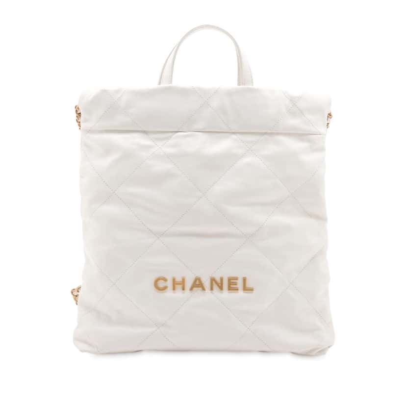 Chanel Shiny Calfskin Chanel 22 Drawstring Backpack White Leather Good condition - Front View