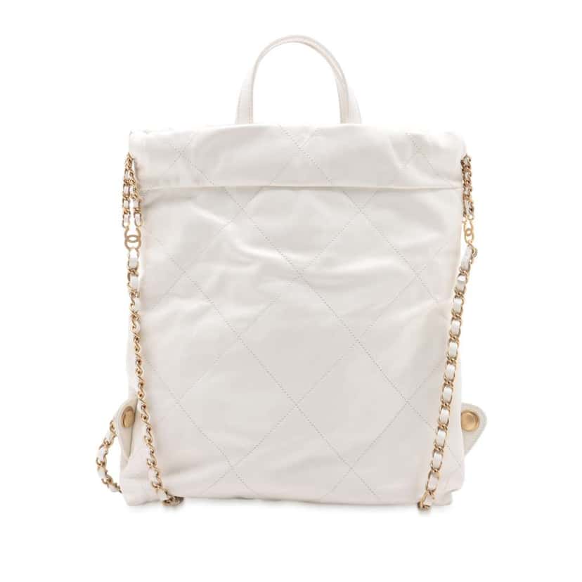 Chanel Shiny Calfskin Chanel 22 Drawstring Backpack White Leather Good condition - Back View