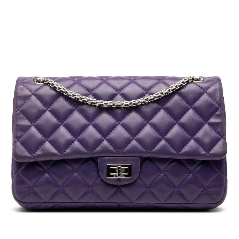 Chanel Quilted Lambskin Reissue 2.55 Double Flap 226 Purple Leather Good condition - Front View