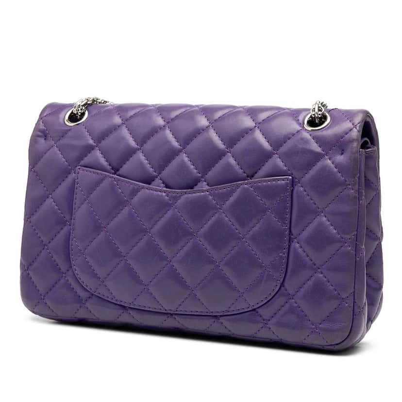 Chanel Quilted Lambskin Reissue 2.55 Double Flap 226 Purple Leather Good condition - Back View