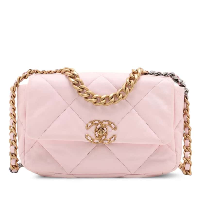 Chanel Medium Lambskin 19 Flap Pink Leather Good condition - Front View