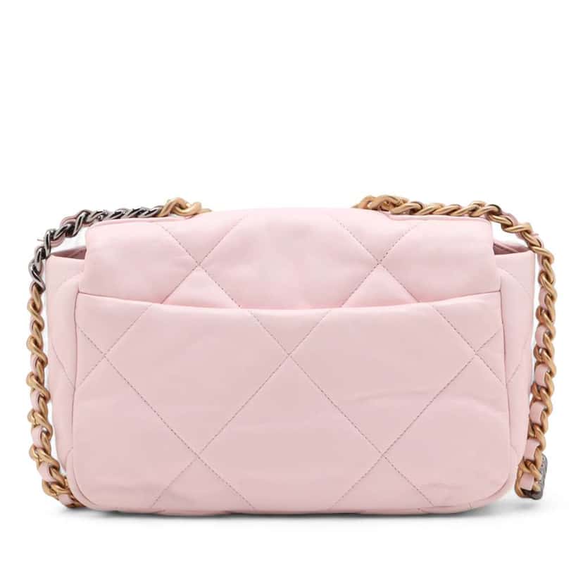 Chanel Medium Lambskin 19 Flap Pink Leather Good condition - Back View