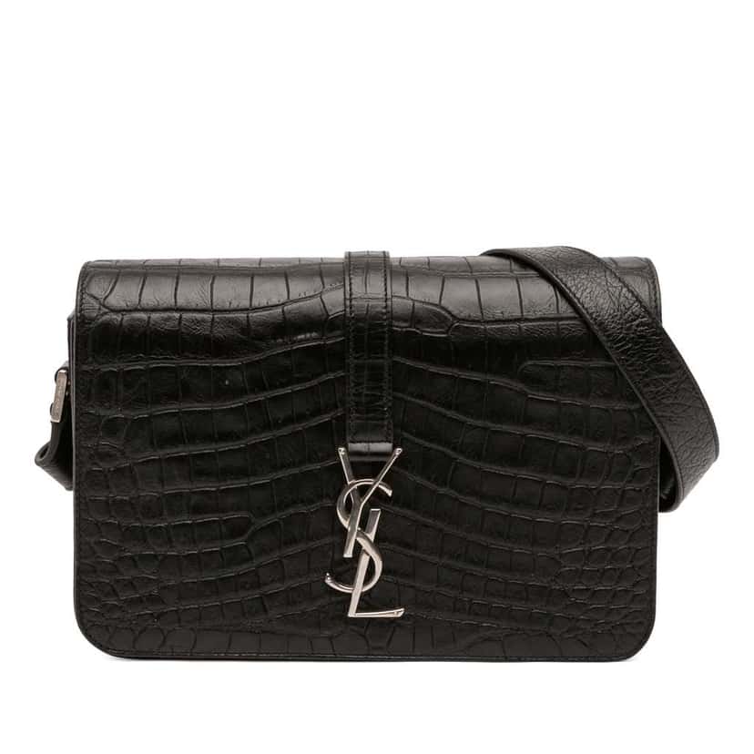 Saint Laurent Medium Croc Embossed Leather Monogram Universite Crossbody Black Leather Good condition - Front View