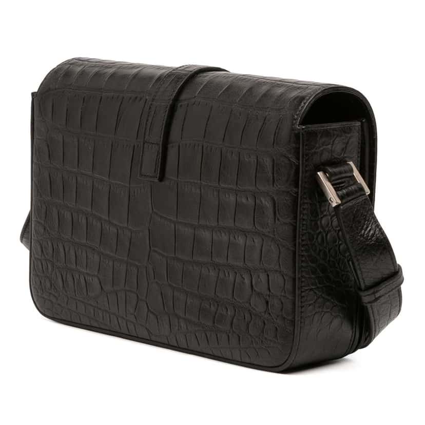 Saint Laurent Medium Croc Embossed Leather Monogram Universite Crossbody Black Leather Good condition - Back View