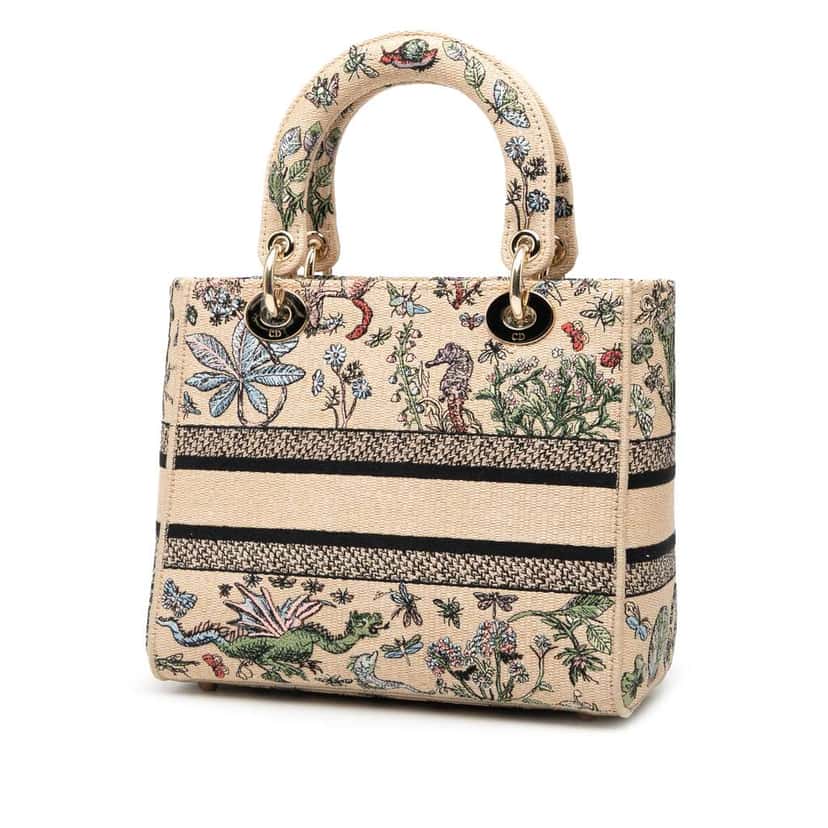 Dior Medium Embroidered Canvas Lady D Lite Brown Canvas Good condition - Back View