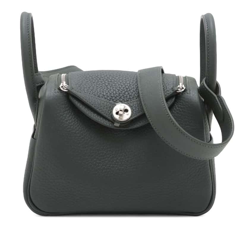 Hermès Mini Clemence Lindy 20 Green Leather Good condition - Front View