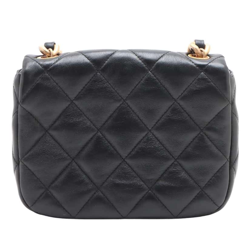 Chanel Mini Quilted Lambskin Lacquered Chain Flap Black Leather Good condition - Back View