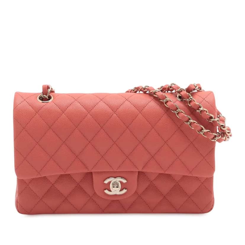 Chanel Medium Classic Caviar Double Flap Pink Leather Good condition - Front View