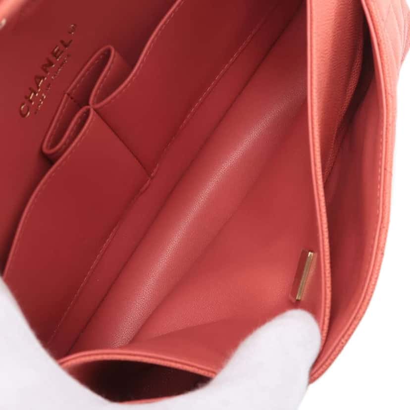 Chanel Medium Classic Caviar Double Flap Pink Leather Good condition - Inside View