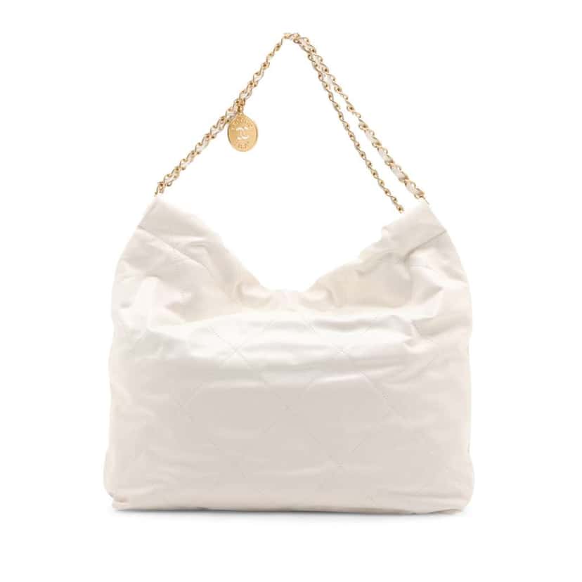 Chanel Large Shiny Calfskin 22 Hobo White Leather Good condition - Back View