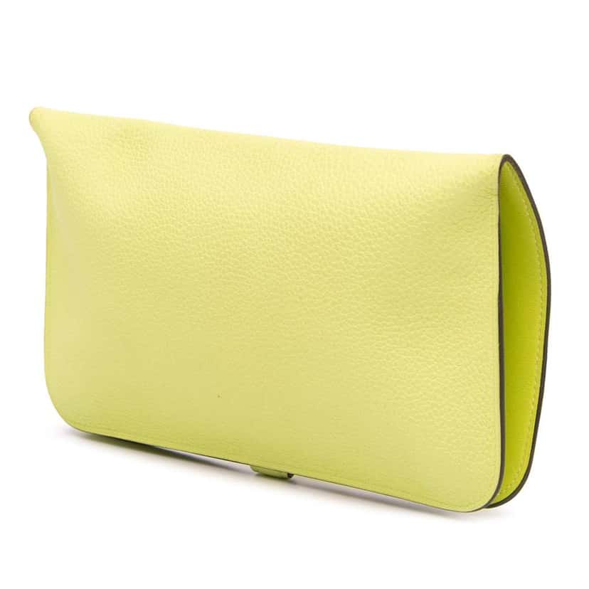 Hermès Togo Dogon Duo Wallet GM Yellow Leather Good condition - Back View