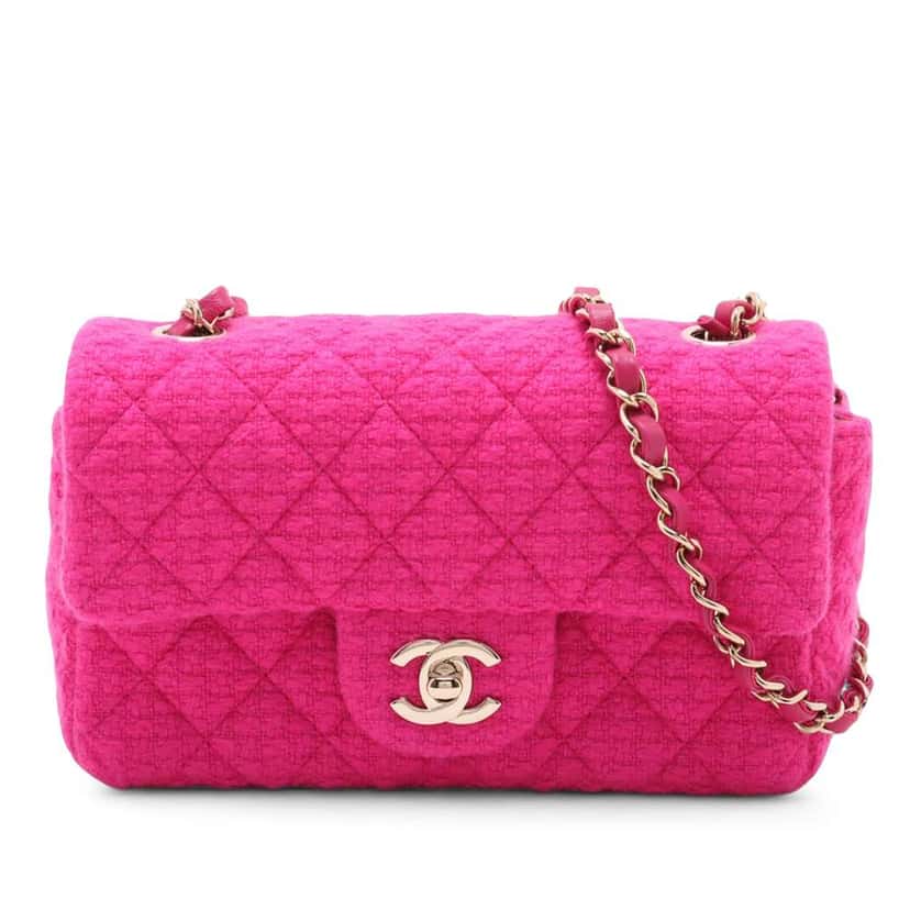 Chanel Mini Rectangular Classic Tweed Single Flap Pink Tweed Good condition - Front View
