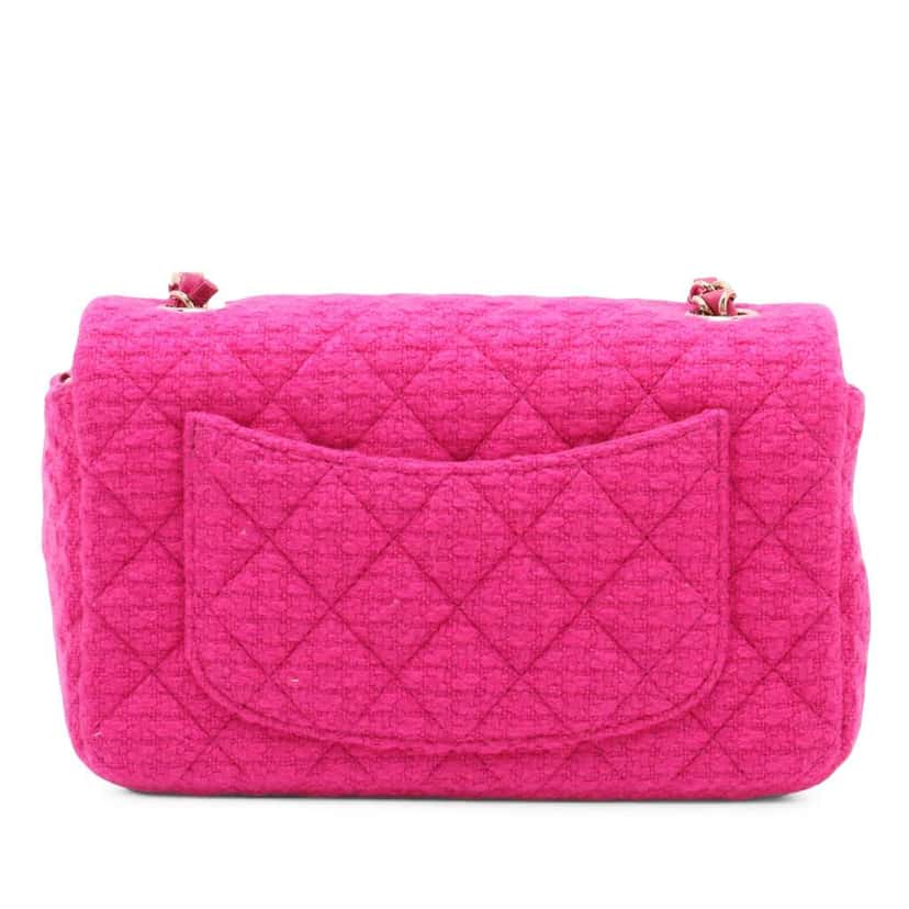 Chanel Mini Rectangular Classic Tweed Single Flap Pink Tweed Good condition - Back View
