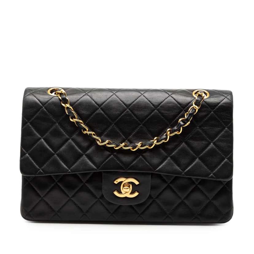 Chanel Medium Classic Lambskin Double Flap Black Leather Good condition - Front View