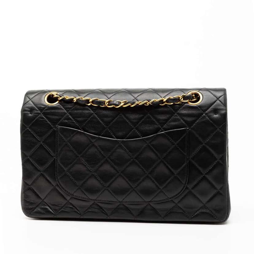 Chanel Medium Classic Lambskin Double Flap Black Leather Good condition - Back View