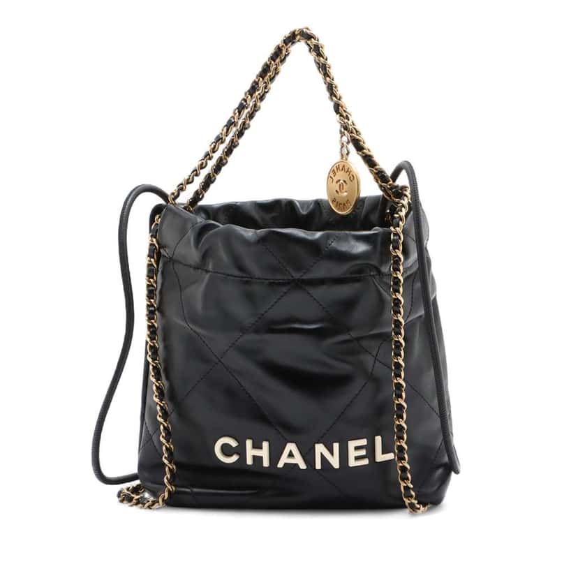 Chanel Mini Shiny Calfskin 22 Handbag Black Leather Good condition - Front View