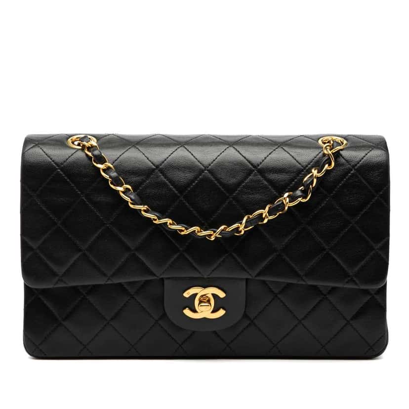 Chanel Medium Classic Lambskin Double Flap Black Leather Good condition - Front View