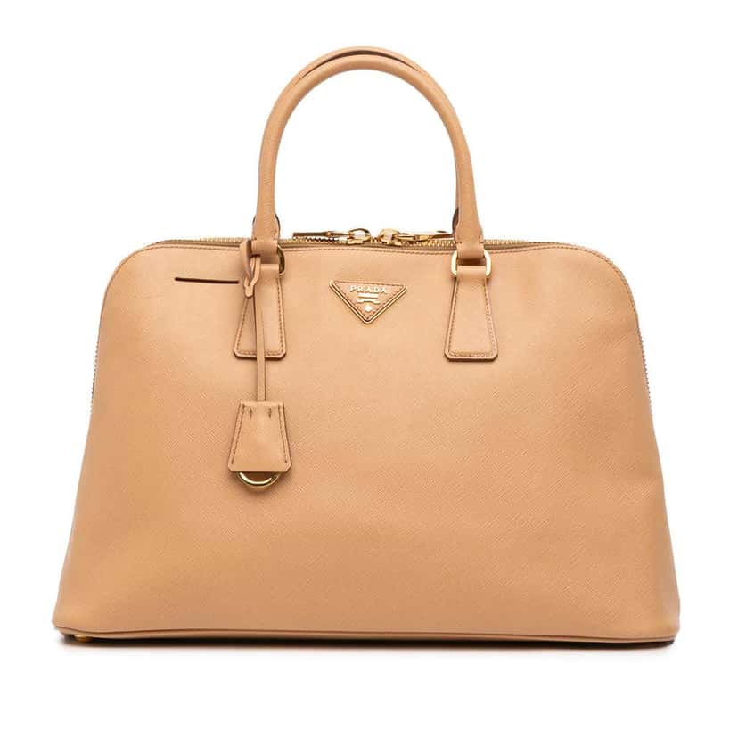 Prada Large Saffiano Lux Promenade Satchel Brown Leather Good condition - Front View