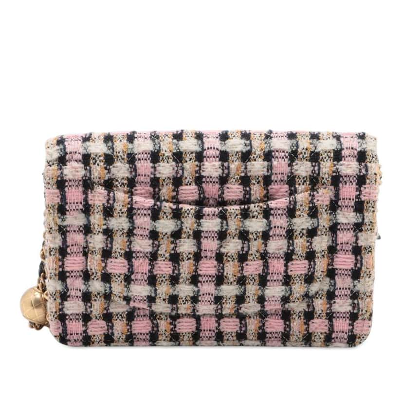 Chanel Quilted Tweed Pearl Crush Wallet on Chain Pink Tweed Good condition - Back View
