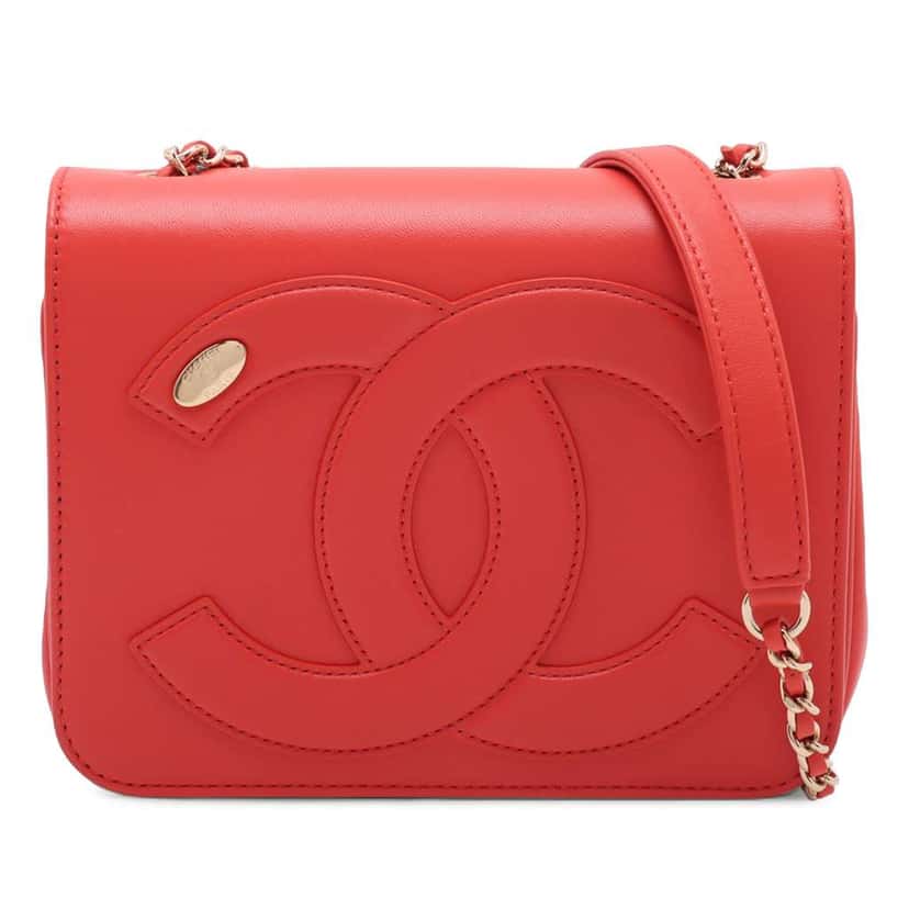 Chanel Lambskin CC Mania Flap Red Leather Good condition - Front View