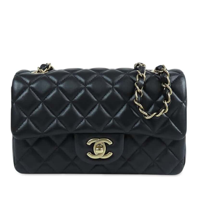 Chanel Mini Rectangular Classic Lambskin Single Flap Black Leather Good condition - Front View