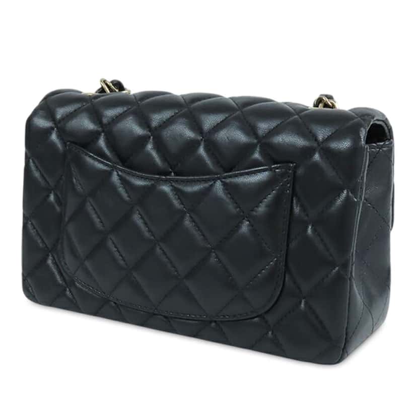Chanel Mini Rectangular Classic Lambskin Single Flap Black Leather Good condition - Back View