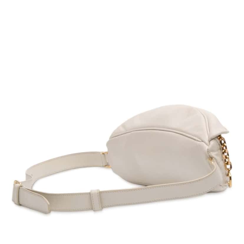 Celine Quilted Calfskin C Charm Belt Bag White Leather Good condition - Back View
