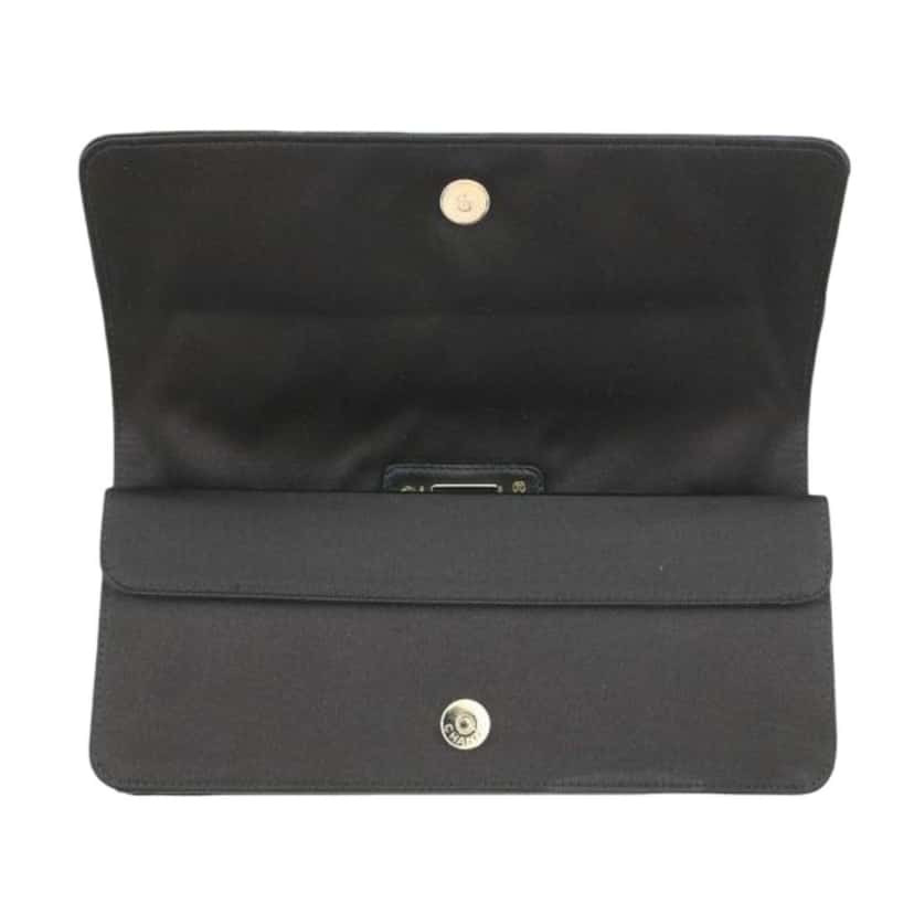 Chanel Satin Bow Flap Clutch Black Satin Good condition - Box View