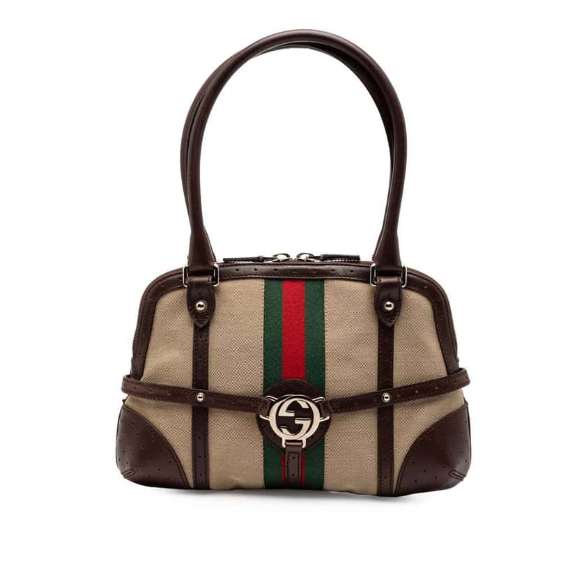 Gucci Canvas Web Reins Shoulder Bag Brown Canvas Good condition - Front View