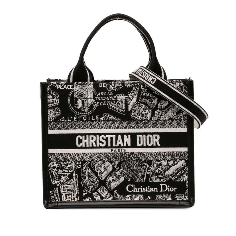 Dior Small Canvas Embroidered Plan De Paris Book Tote Black Canvas Good condition - Front View