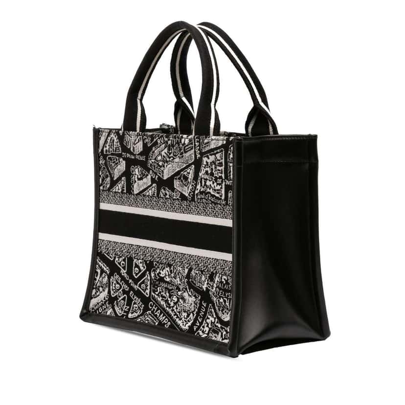Dior Small Canvas Embroidered Plan De Paris Book Tote Black Canvas Good condition - Back View