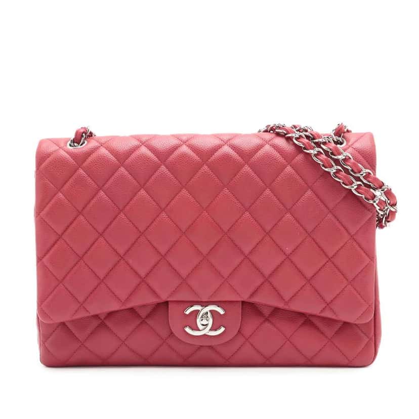 Chanel Maxi Classic Caviar Double Flap Red Leather Good condition - Front View