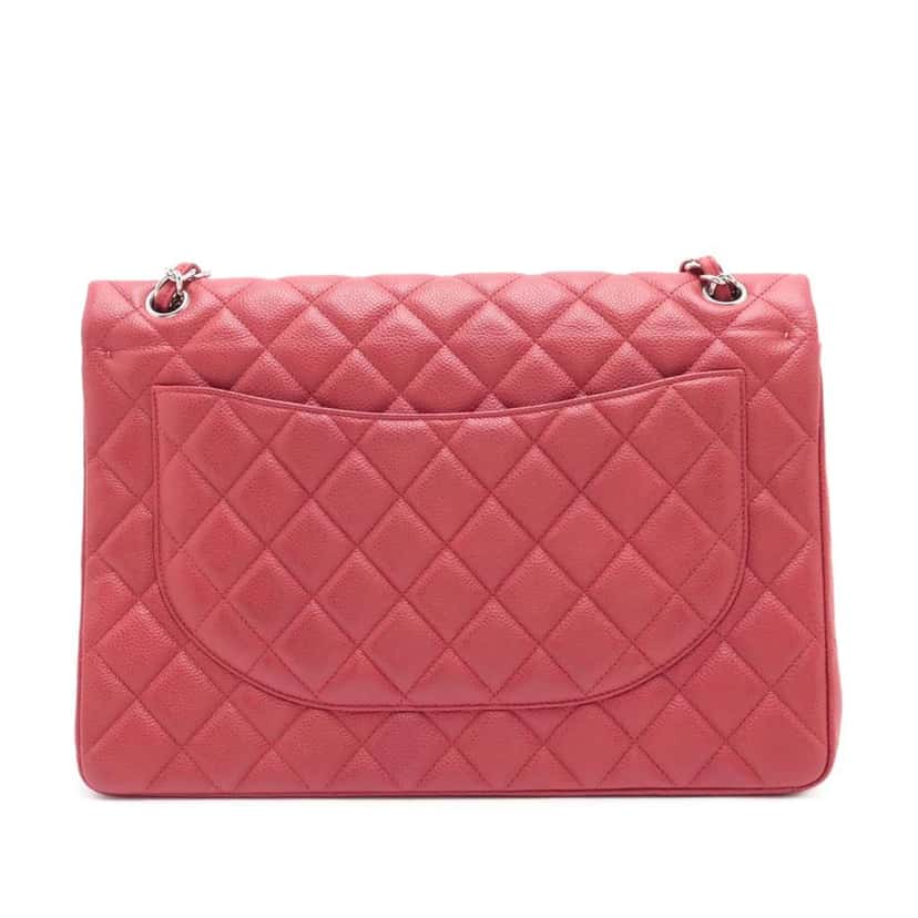 Chanel Maxi Classic Caviar Double Flap Red Leather Good condition - Back View