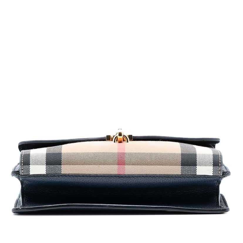 Burberry Small Leather and House Check Canvas Derby Macken Crossbody Blue Canvas Very good condition - Inside View