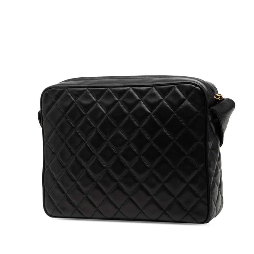 Chanel CC Quilted Lambskin Tassel Camera Bag Black Leather Good condition - Back View