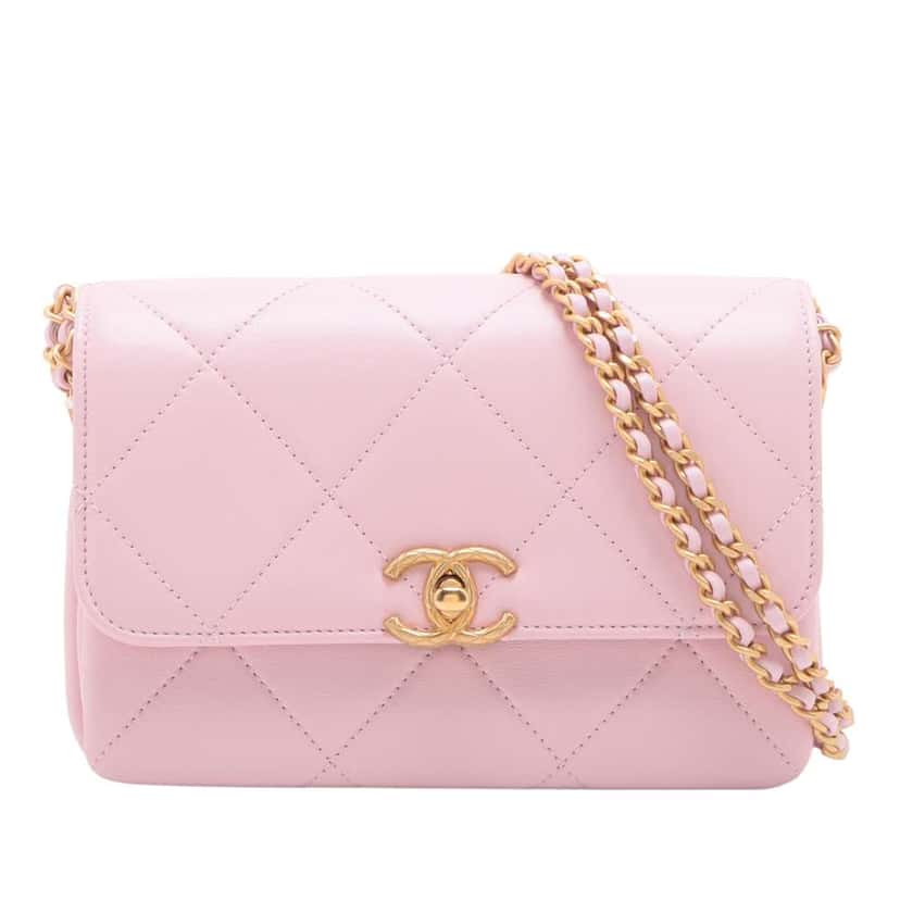 Chanel Mini CC Quilted Lambskin Single Flap Pink Leather Good condition - Front View